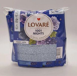 Бленд чорного та зеленого чаю Lovare "1001 ніч" з фруктами, пелюстками квітів 50 пак. 0194 фото